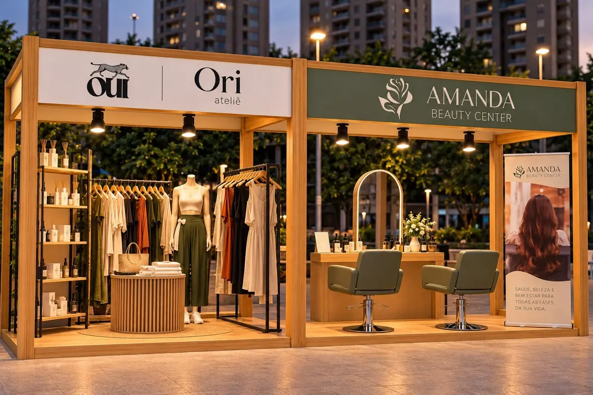 Projeção dos estandes de Oui, Ori Ateliê e Amanda Beauty Center